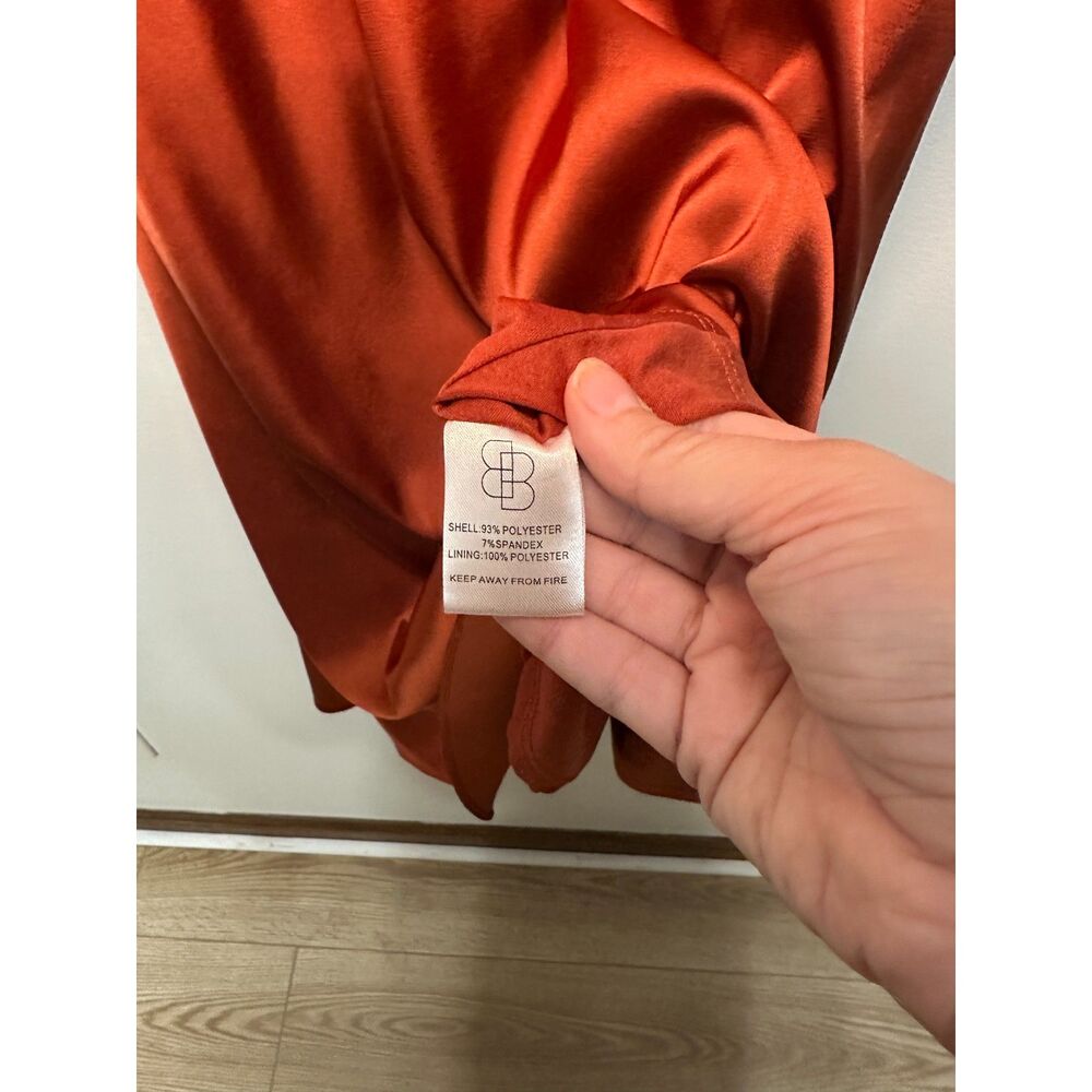 Baltic Born Rust Poppy Satin Midi Dress M Tie Front Flutter Sleeve Evening - Picture 6 of 12